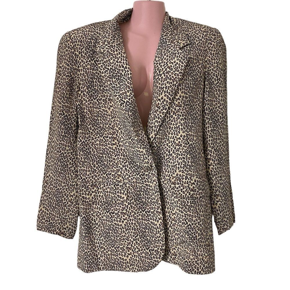 Vintage S.L.B. by Sunny Liegh Blazer Womens Small Silk Leopard Animal Print